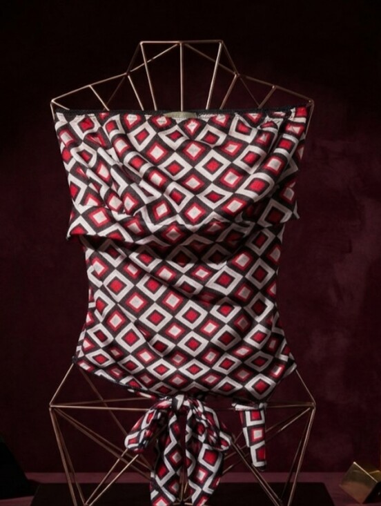 Tops - Geometric Red Black White Strapless Top
